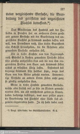 Ueber vergleichende Versuche, die Bearbeitung des gerösteten und ungerösteten Flachses betreffend