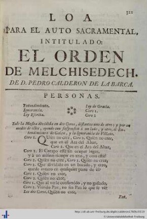 Loa para el Auto Sacramental El Orden de Melchisedech.