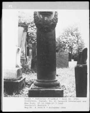 Grabstein von Joseph, Sohn des Leopold Sinsheimer aus New York (gestorben 1869.07.27)