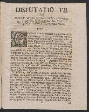 Disputatio VII. Resp. Christ. Wilh. Karstens, Mitoa-Curonus, Opp. Joach. Schleiser, Plav. Meckl. Dav. Tangatz, Fürstenb. Meckl.