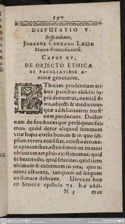 Disputatio V. Respondente, Johanne Conrado Laelio Moeno-Francofurtensi [Caput XV.-XVIII.]