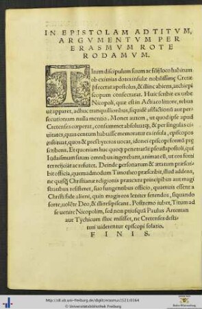 Epistola Ad Titum cum Argumento