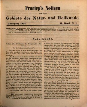 Froriep's Notizen aus dem Gebiete der Natur- und Heilkunde. 1857,2