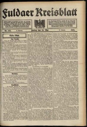 Erste Ausgabe vom Freitag, den 30. Mai 1913.