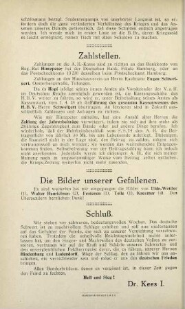 18 Zahlstellen. Die Bilder unserer Gefallenen. Schluß.