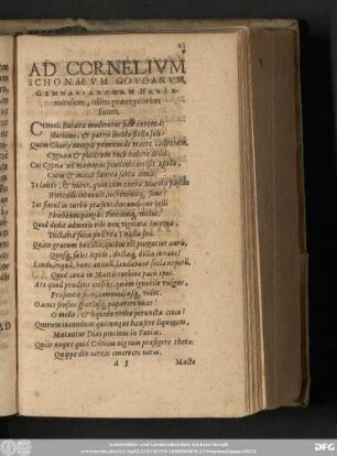 Ad Cornelium Schonaeum Goudanum Gymnasiarcham Harlemensem, olim praeceptorem suum.