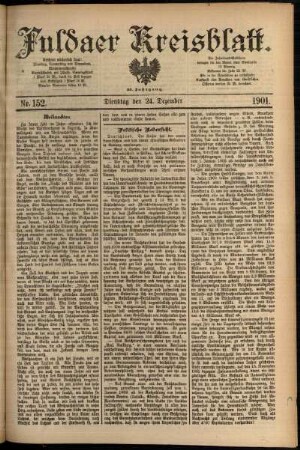 Erste Ausgabe vom Dienstag, den 24. Dezember 1901.