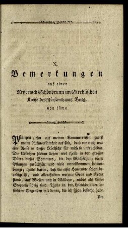 X. Bemerkungen auf einer Reise nach Schönbrunn im Strehlischen Kreise des Fürstenthums Brieg.