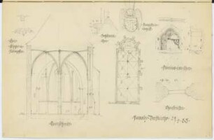 St. Bartholomäuskirche, Namedy: Grundriss, Querschnitt, Details (aus: Skizzen- und Fotoalbum 2)