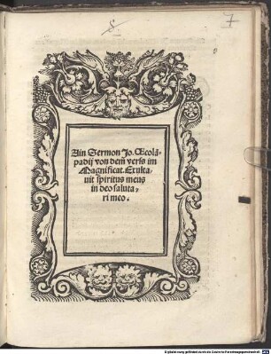 Ain Sermon von dem Vers im Magnificat, exultavit spiritus meus