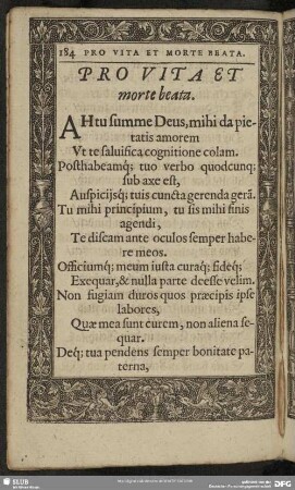 Pro Vita Et morte beata
