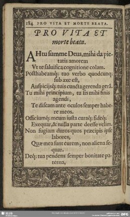 Pro Vita Et morte beata