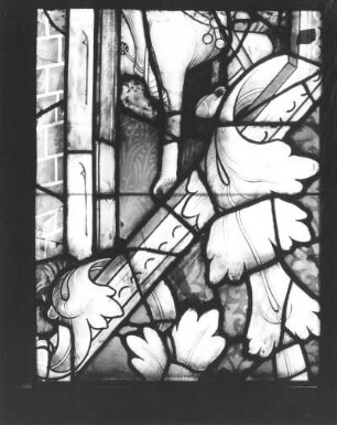 Architekturdetail und Kriechblumen : Wilsnack (Kreis Perleberg): Pfarrkirche Sankt Nikolai, Fenster n VIII 5 e (Aufnahme nach der Restaurierung). Architekturdetail und Kriechblumen. Glasmalerei. 1459/1460, niederländisch