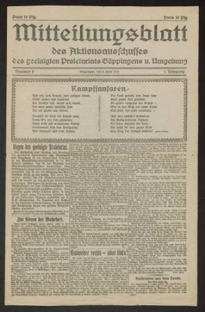 Mitteilungsblatt des Aktionsausschusses des geeinigten Proletariats Göppingens und Umgebung