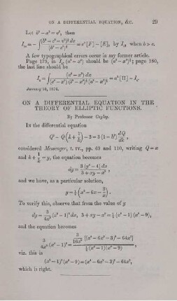 On a differential equation in the theory of elliptic functions.
