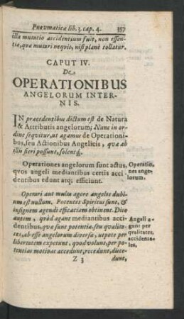 Caput IV. De Operationibus Angelorum Internis.