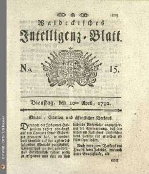 No. 15. Dienstag, den 10ten April, 1792