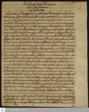 Reisetagebuch von Johann Balthasar Kohlhoff.