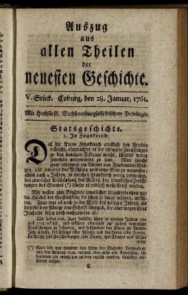 V. Stück. Coburg, den 28. Januar, 1761.
