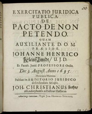 Exercitatio Iuridica Publica. De Pacto De Non Petendo