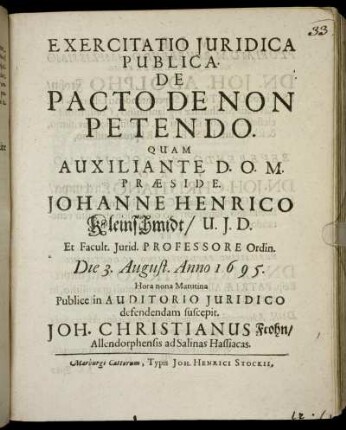 Exercitatio Iuridica Publica. De Pacto De Non Petendo