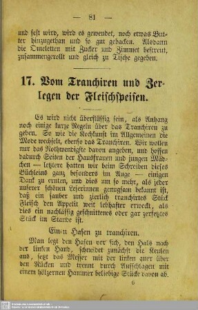 17. Vom Tranchiren und Zerlegen der Fleischspeisen