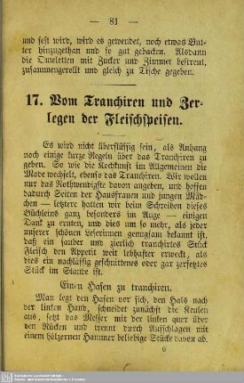 17. Vom Tranchiren und Zerlegen der Fleischspeisen
