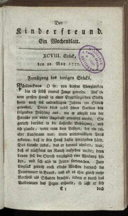 XCVIII. Stück, den 22. May 1777