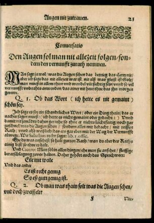Conversatio Den Augen sol man nit allezeit folgen/ sondern den vernunfft zurath nemmen.