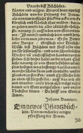 Ein newes Pflantzbüchlein/ Von mancherley artiger pfroffung der Beum.