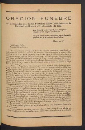 Oración funebre : De la Santidad del Sumo Pontífice Leon XIII leída en la Catedral de Bogotá el 11 de agosto de 1903