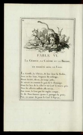 Fable VI. La Génisse, La Chévre Et La Brebis, En Société Avec Le Lion.