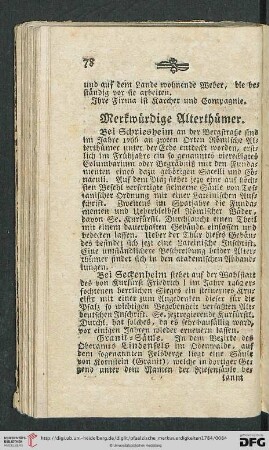 Merkwürdige Alterthümer [Schriesheim/Seckenheim]