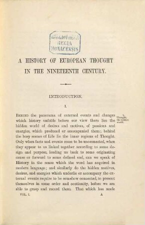 A history of European thought in the nineteenth century : in four volumes, I