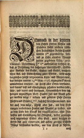 Fernerweiteres Müntz-Patent Derer Hohen Herren Fürsten und Ständen des Löbl. Fränckischen Craises : De Dato Nürnberg, den 9ten Novembr. 1736