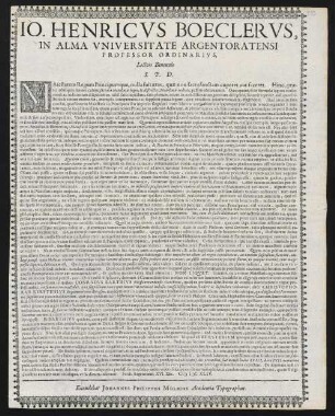 Io. Henricvs Boeclervs, In Alma Vniversitate Argentoratensi Professor Ordinarivs, Lectori Beneuolo S. P. D.