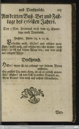 Am dritten Buß- Bet und Fasttage des 1766sten Jahres
