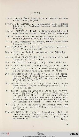 II. Teil: Möbel, Gobelins (Nr. 274-439)