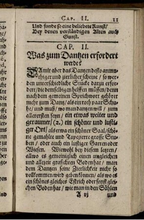 Cap. II. Was zum Dantzen erfordert werde?