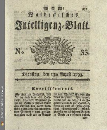 No. 33. Dienstag, den 13ten August 1793