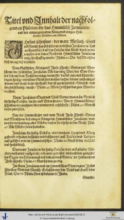 Titel und Innhalt der nachfolgenden Psalmen
