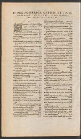 Index Posterior, Qui Res, Et Voces Observatione Dignas ... Complectitur.