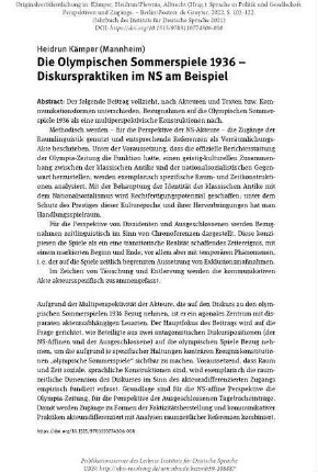Die Olympischen Sommerspiele 1936 – Diskurspraktiken im NS am Beispiel