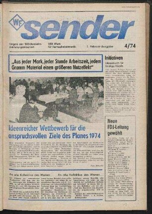 Betriebszeitung 'WF-Sender', Nr.4/1974 (1. Februarausgabe 1974)