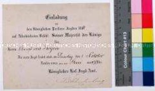 Einladung für Leopold Hermann von Boyen zur ersten Jagd der Königlichen Parforcejagden am Stern im Berliner Tiergarten