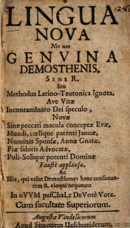 Lingua nova : Nec non genuina Demosthenis. Sine R. ...