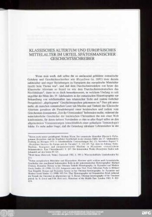 Klassisches Altertum Und Europäisches Mittelalter Im Urteil Spätosmanischer Geschichtsschreiber
