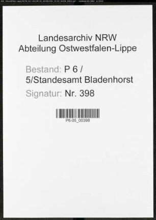 Sterberegister Standesamt Castrop-Rauxel Bladenhorst