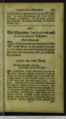 XIV. Bitt-Schreiben, Supplicationen und Recommendation-Schreiben