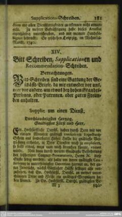 XIV. Bitt-Schreiben, Supplicationen und Recommendation-Schreiben